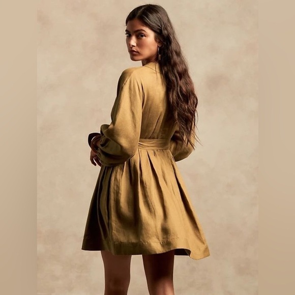 Banana Republic Women’s Linen Balloon Sleeve Button Down Mini Dress Green Size 8 - Picture 2 of 11